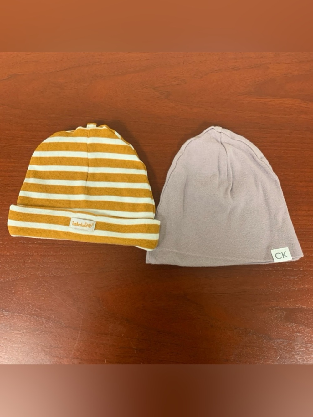 Timberland Kids Striped Mustard & Light Beige Beanie Duo